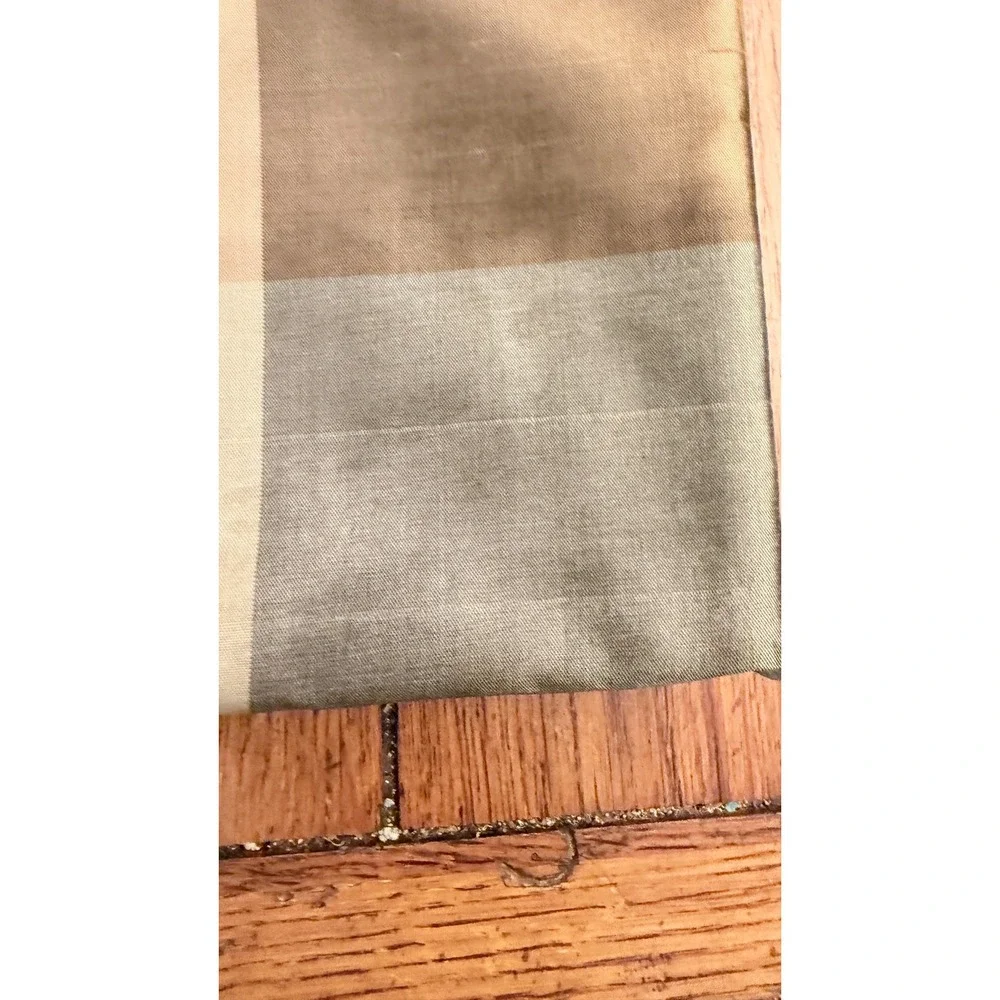 Pair Silk Plaid Drapery Panels Bronze Maroon Gold Cotton Lined 42x82